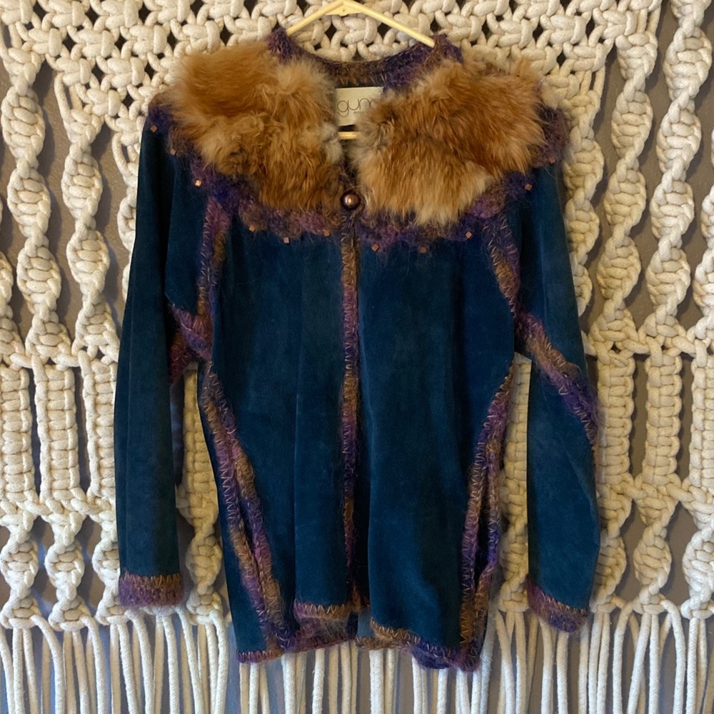 Vintage suede fox fur jacket